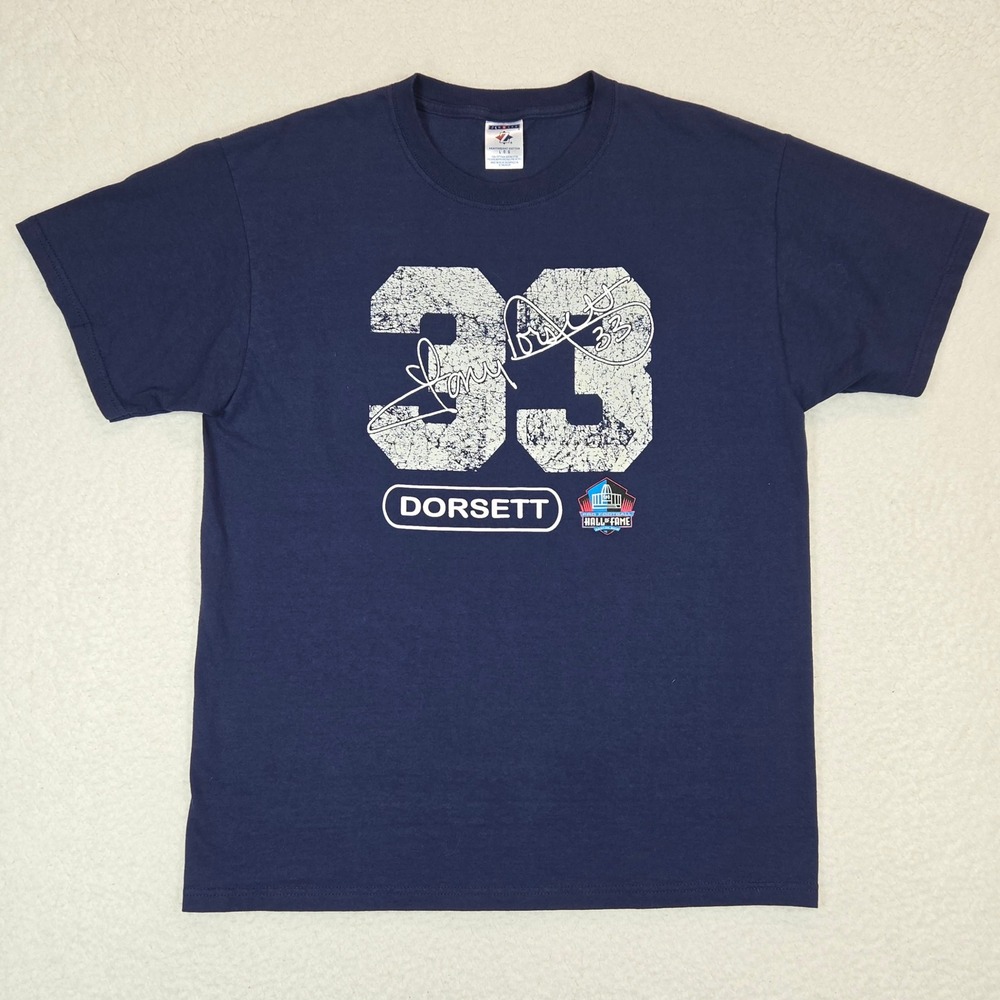 Vtg Jerzees Tony Dorsett Hall of Fame T-Shirt Men Large Navy Blue 33 Graphic Tee - Picture 2 of 10
